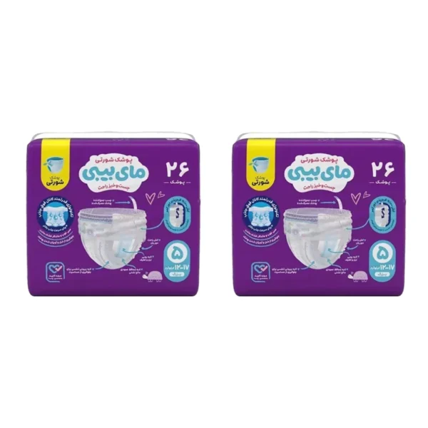 پوشک شورتی مای بیبی مدل کانال دار سایز 5 دو بسته 26 عددی