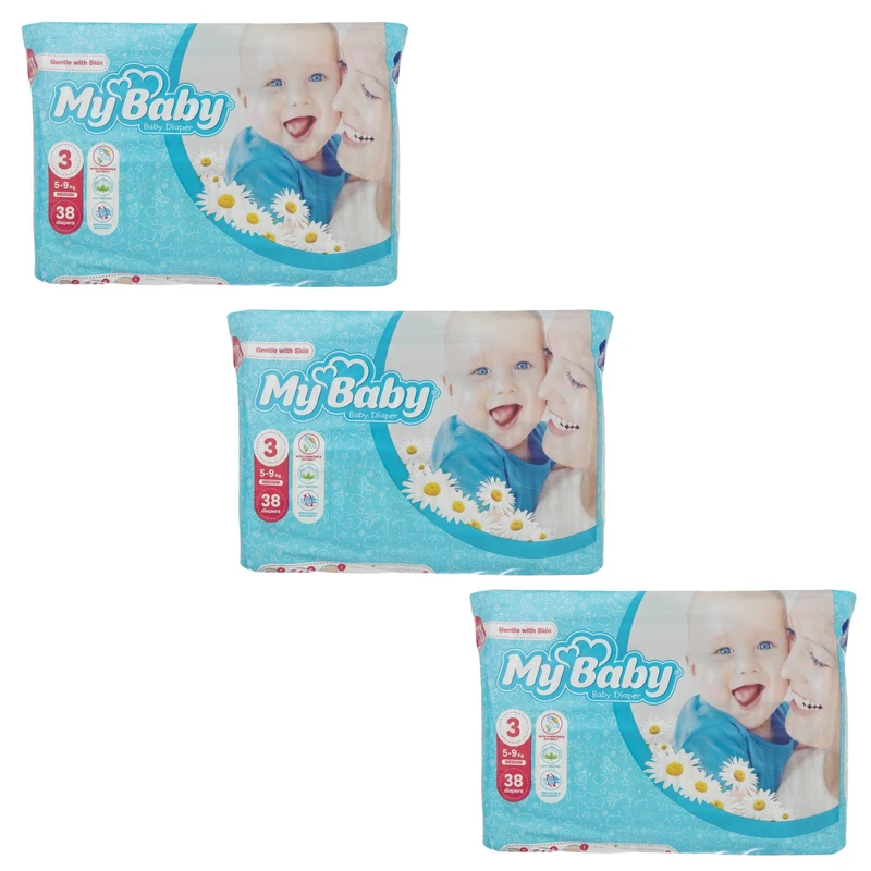 qualityq_90-12231 پوشک کودک مای بیبی مدل Max Care سایز 3 سه بسته 38 عددی - تصویر 1