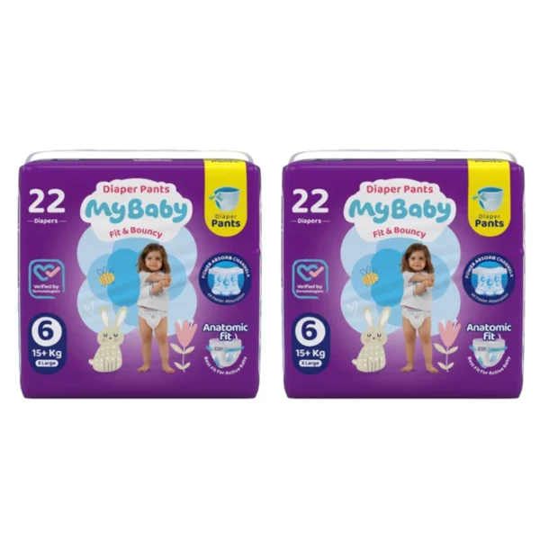 پوشک شورتی مای بیبی مدل کانال دار سایز 6 دو بسته 22 عددی