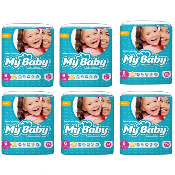 پوشک مای بیبی کد 6 بسته 24 عددی مجموعه 6 عددی