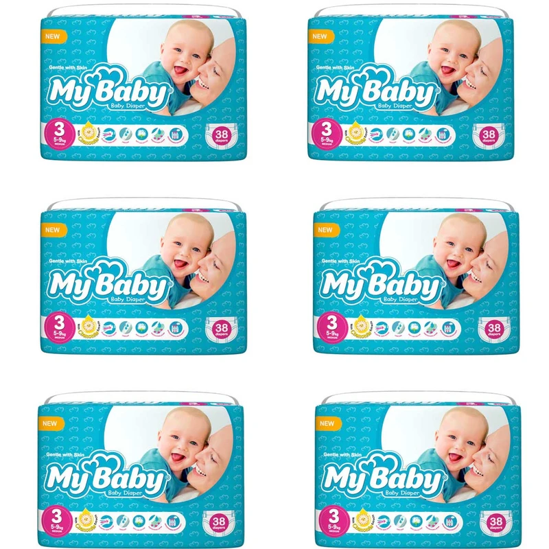 qualityq_90-12823 پوشک مای بیبی کد 3 سایز 3 شش بسته 38عددی - تصویر 1
