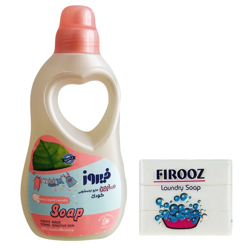 qualityq_90-13679 صابون مایع لباسشویی فیروز مدل گل های بهاری وزن 1000گرم و صابون لباسشویی فیروز مدل نارگیل وزن 360 گرم - تصویر 1
