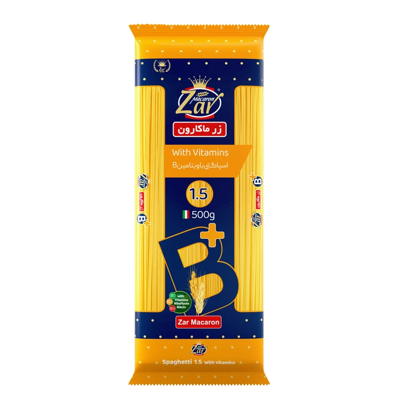 qualityq_90-17736 اسپاگتی قطر 1.5 حاوی ویتامین B زر ماکارون مقدار 500 گرم - تصویر 1