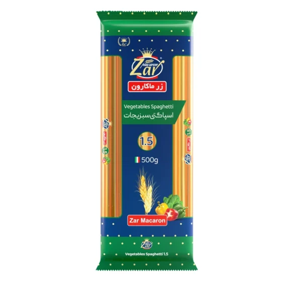 اسپاگتی قطر 1.5 مخلوط سبزیجات زر ماکارون مقدار 500 گرم