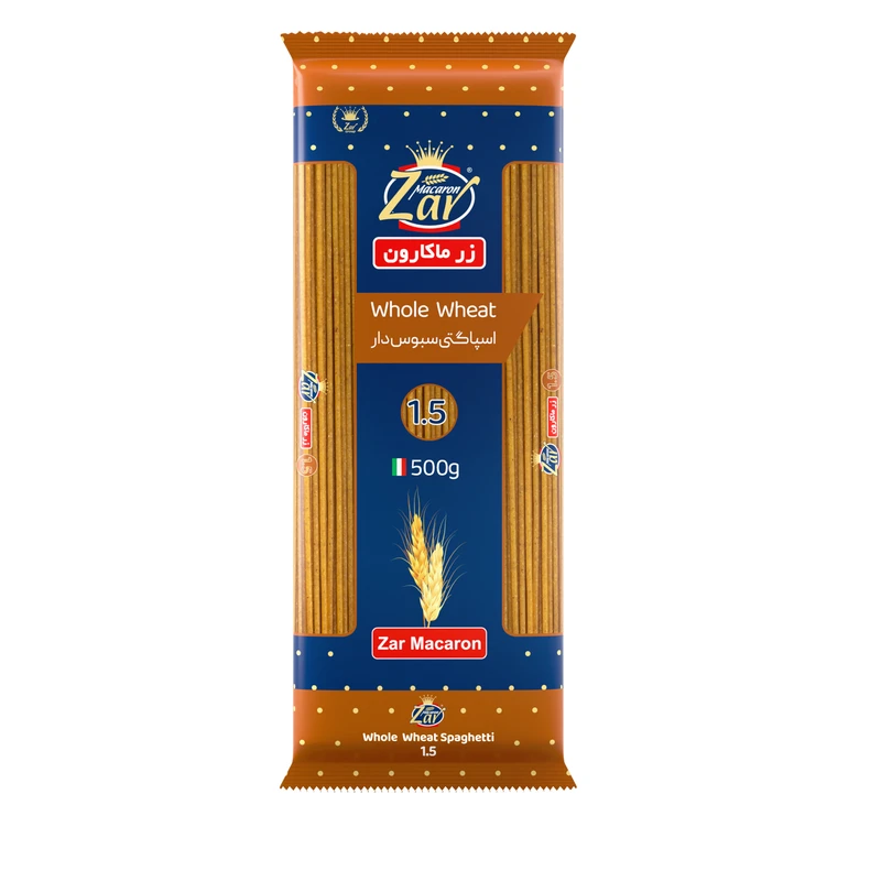 qualityq_90-17871 اسپاگتی قطر 1.5 سبوس دار زر ماکارون - 500 گرم - تصویر 1