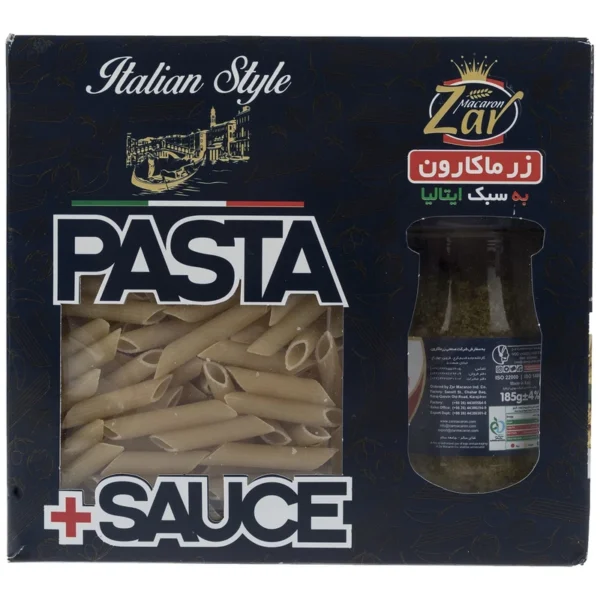 پاستا به همراه سس پستو و ریحان زر ماکارون مقدار 500 گرم