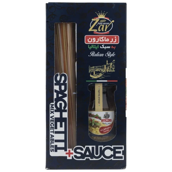 اسپاگتی سبزیجات به همراه سس پستو و فلفل تند زر ماکارون مقدار 500 گرم