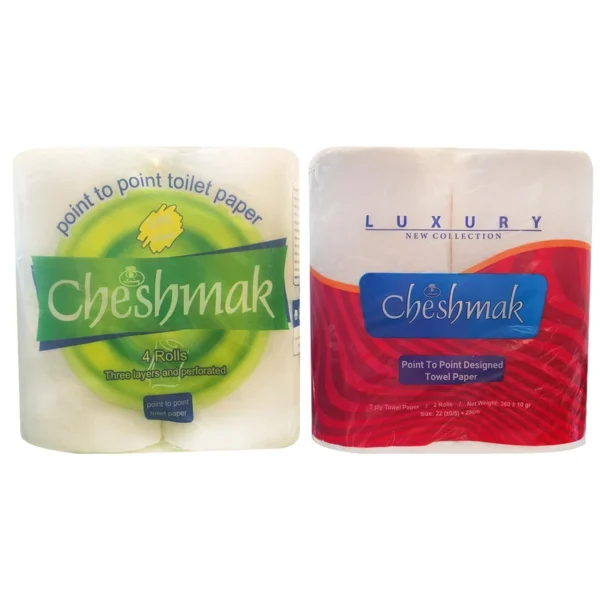 دستمال حوله ای چشمک مدل Luxury بسته 2 عددی به همراه دستمال توالت چشمک مدل Point to Point بسته 4 عددی