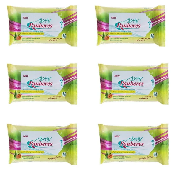 دستمال مرطوب پنبه ریز کد 01 مجموعه 6 عددی