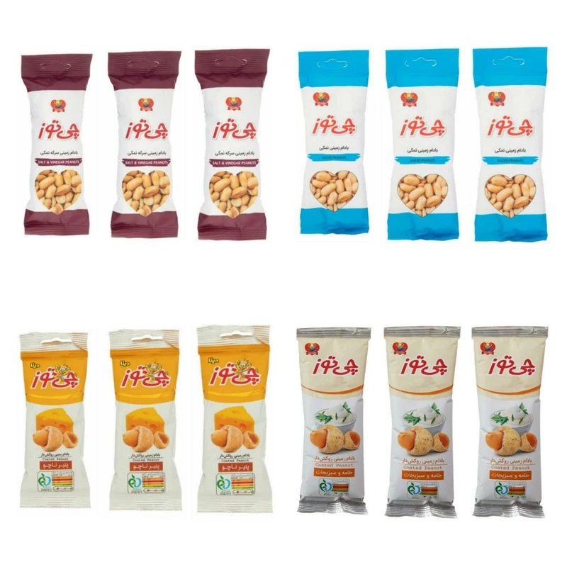 qualityq_90-22985 بادام زمینی با طعم خامه و سبزیجات و سرکه و نمکی و پنیر ناچو چی توز - 40 گرم بسته 12 عددی - تصویر 1