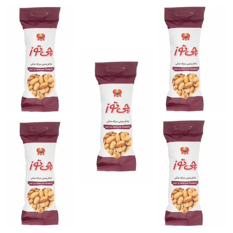 qualityq_90-23102 بادام زمینی چی توز با طعم سرکه نمکی - 40 گرم بسته 5 عددی - تصویر 1
