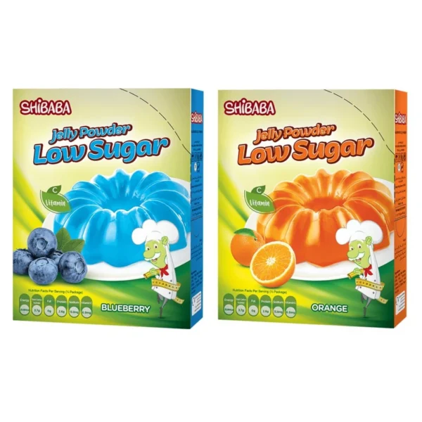 پودر ژله کم شکر بلوبری و پرتقال شیبابا -60 گرم مجموعه 2 عددی