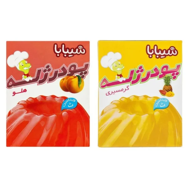 پودر ژله هلو و میوه های گرمسیری شیبابا -100 گرم مجموعه 2 عددی