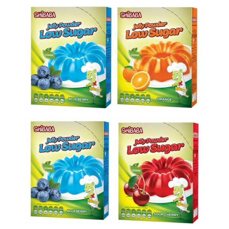 qualityq_90-26660 پودر ژله کم شکر بلوبری، آلبالو و پرتقال شیبابا -60 گرم مجموعه 4 عددی - تصویر 1