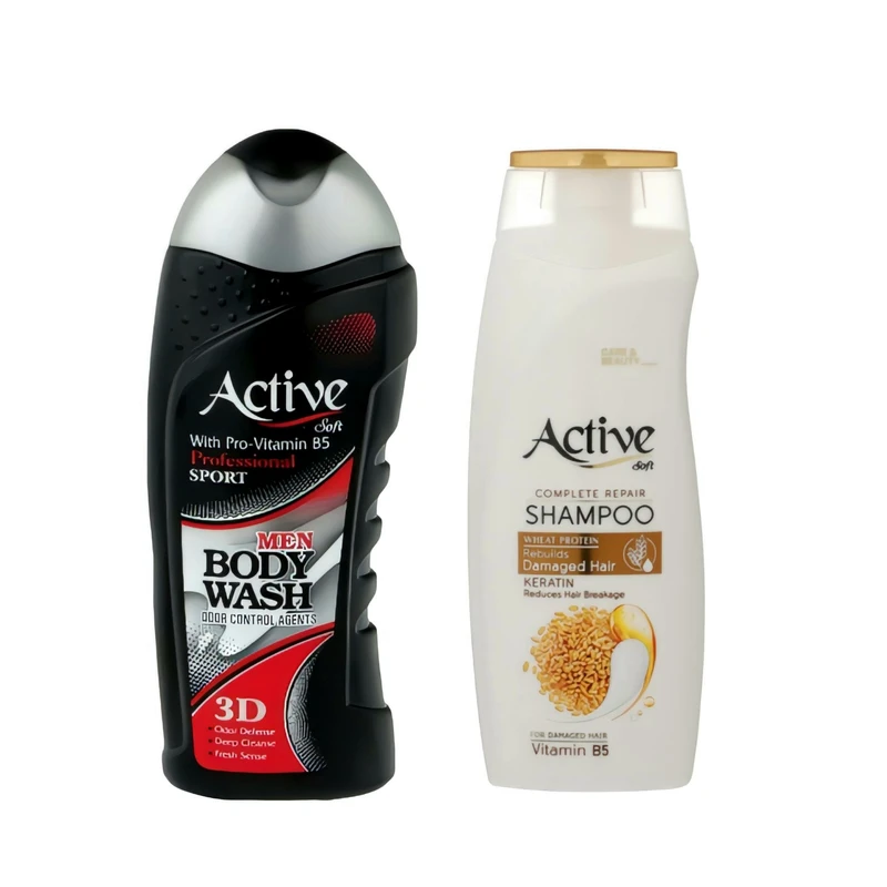 qualityq_90-32345 شامپو مو اکتیو مدل کراتین حجم 350 میلی لیتر به همراه شامپو بدن اکتیو مدل ویتامین حجم 400 میلی لیتر - تصویر 1