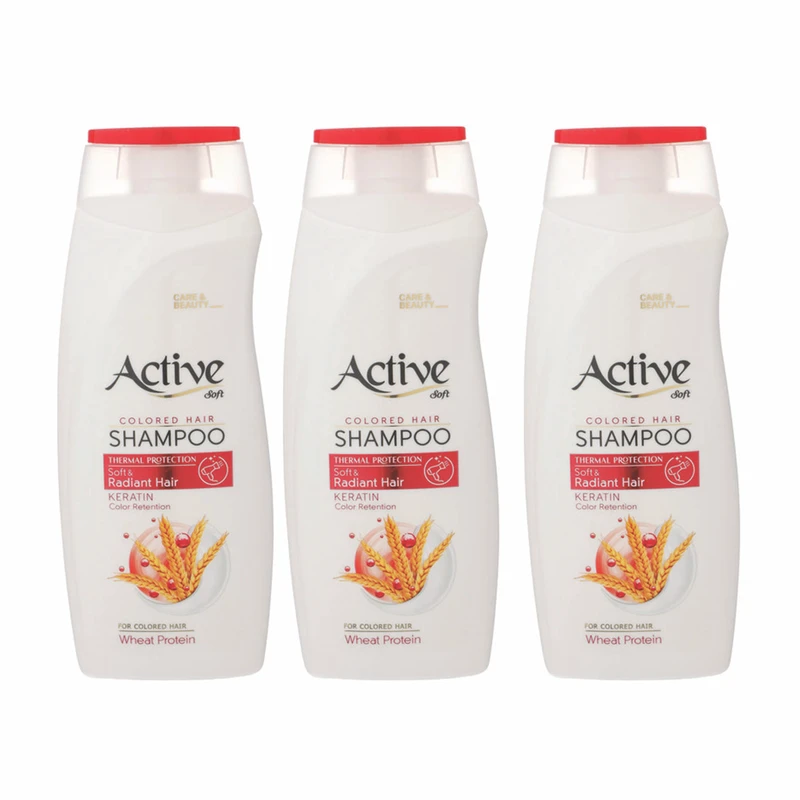 qualityq_90-32358 شامپو تثبیت کننده رنگ مو اکتیو مدل Keratin مناسب موهای رنگ شده حجم 350 میلی لیتر مجموعه 3 عددی - تصویر 1