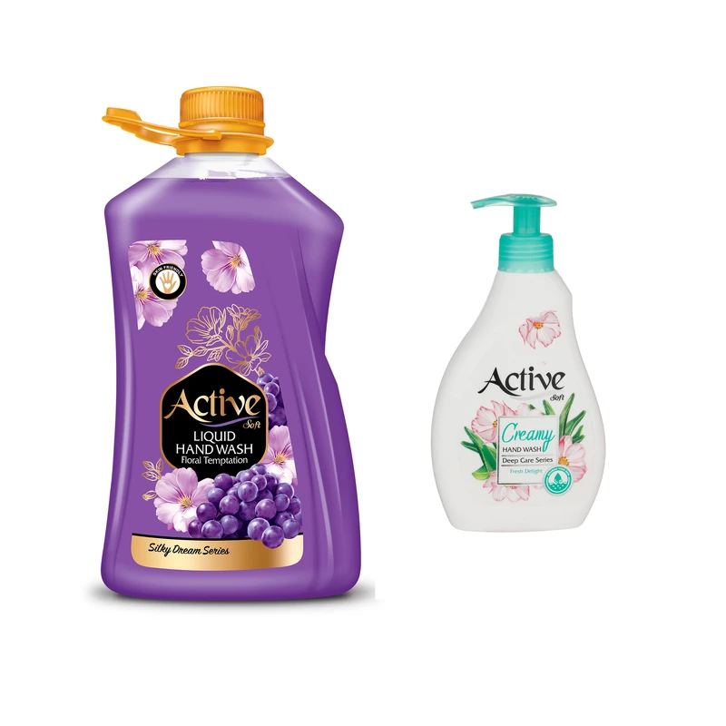 qualityq_90-32385 مایع دستشویی صدفی اکتیو مدل Floral Temptation وزن 2500 گرم به همراه مایع دستشویی کرمی اکتیو مدل G003 وزن 350 گرم - تصویر 1