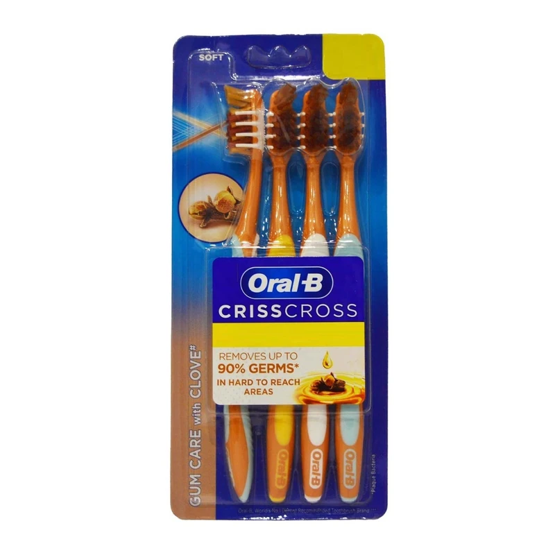 qualityq_90-33203 مسواک اورال-بی مدل CRISSCROSS GUM CARE WITH CLOVE با برس نرم مجموعه 4 عددی - تصویر 1