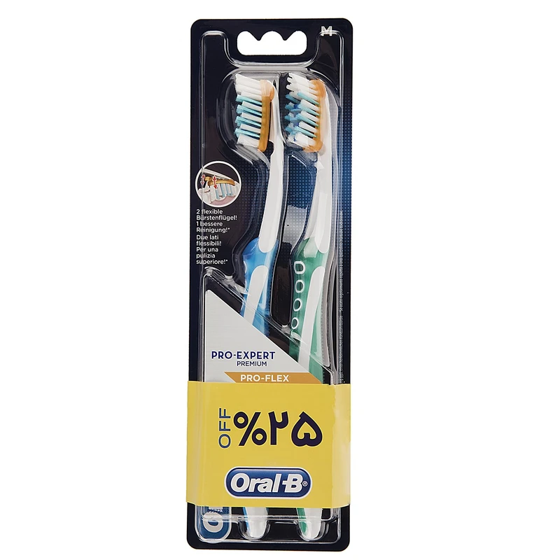 qualityq_90-33207 مسواک اورال-بی سری Pro-Expert Premium مدل Pro-Flex با برس متوسط بسته 2 عددی - تصویر 1