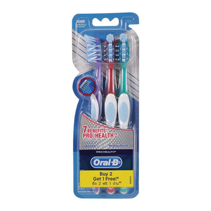 qualityq_90-33336 مسواک اورال-بی مدل PRO-HEALTH با برس متوسط بسته 3 عددی - تصویر 1