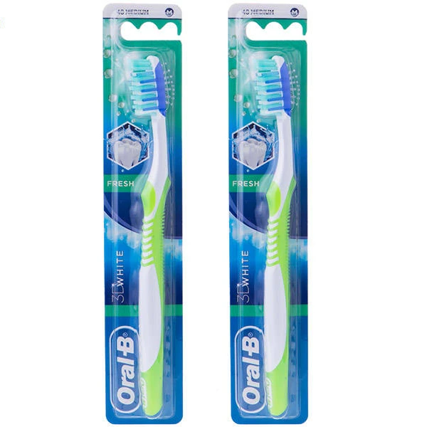 qualityq_90-33360 مسواک اورال-بی مدل 3D white با برس متوسط مجموعه 2 عددی - تصویر 1
