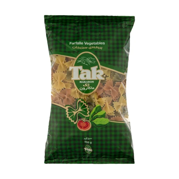 ماکارونی پروانه ای با طعم سبزیجات تک ماکارون مقدار 500 گرمی