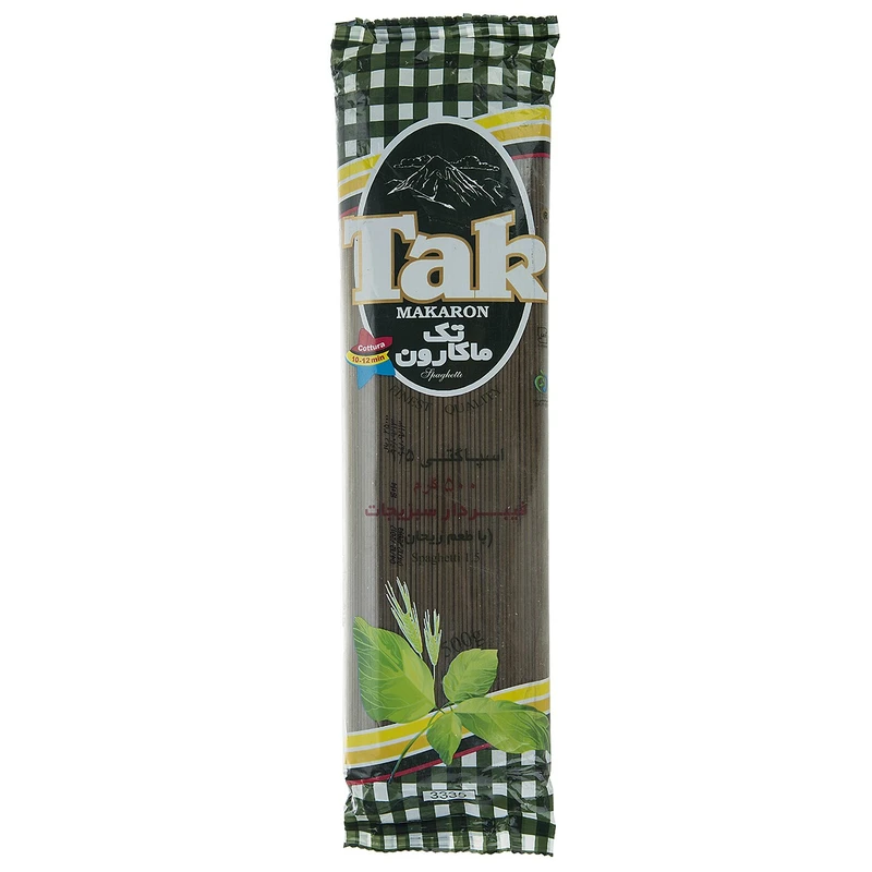 qualityq_90-3979 اسپاگتی قطر 1.5 فیبردار با طعم ریحان تک ماکارون مقدار 500 گرمی - تصویر 1
