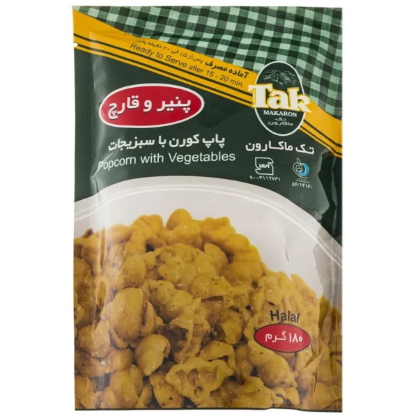 پاپ کورن سبزیجات با طعم پنیر و قارچ تک ماکارون مقدار 180 گرم