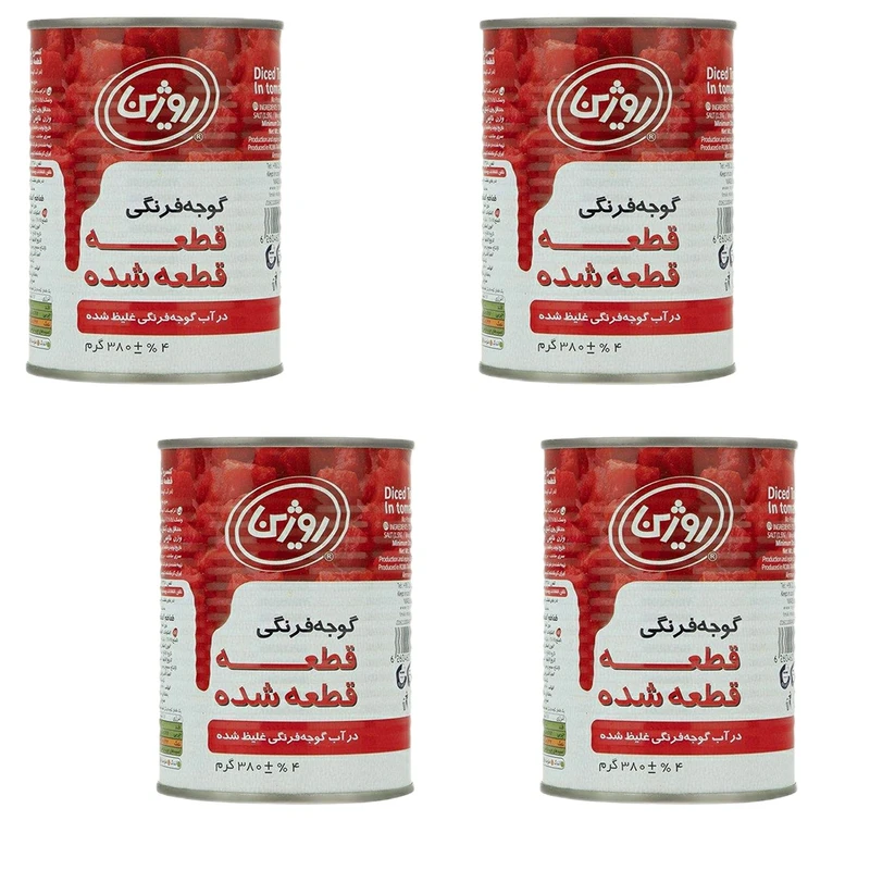 qualityq_90-41225 کنسرو گوجه فرنگی خرد شده روژین - 380 گرم بسته 4 عددی - تصویر 1