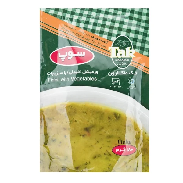 سوپ ورمیشل سبزیجات تک ماکارون مقدار 180 گرم