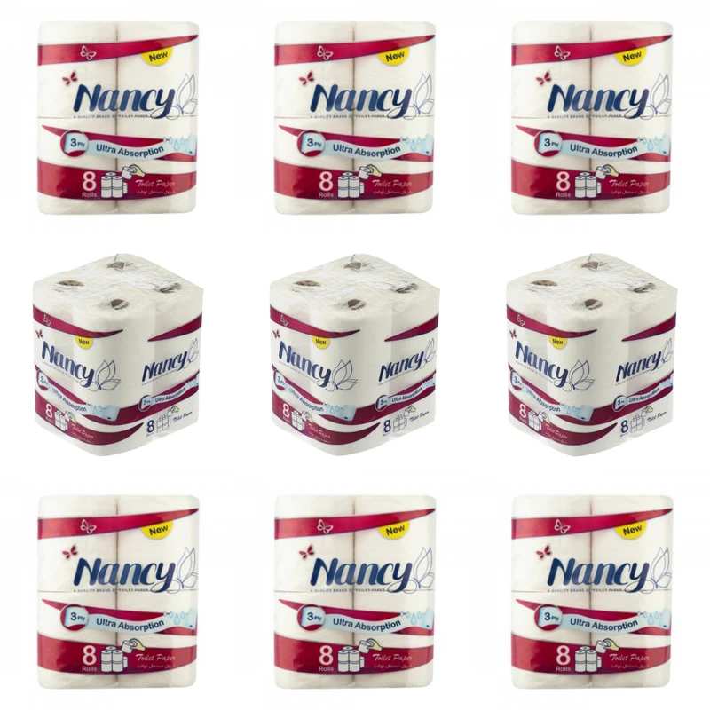 qualityq_90-50576 دستمال توالت 3 لایه نانسی مدل ultra نه بسته 8 عددی - تصویر 1