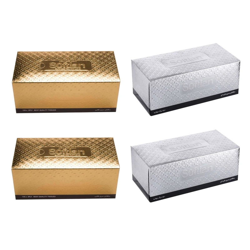 qualityq_90-7412 دستمال کاغذی 150 برگ سافتلن مدل سیگولد بسته 4 عددی - تصویر 1