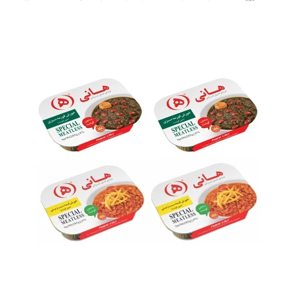 qualityq_90-8131 خورشت قیمه بدون گوشت هانی و خورشت قورمه سبزی بدون گوشت هانی - 285 گرم بسته چهار عددی - تصویر 1