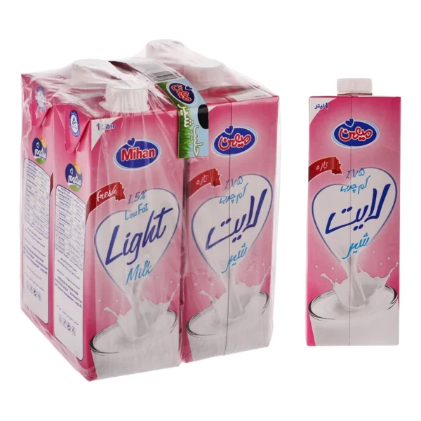 شیر کم چرب میهن - 1 لیتر  بسته 4 عددی