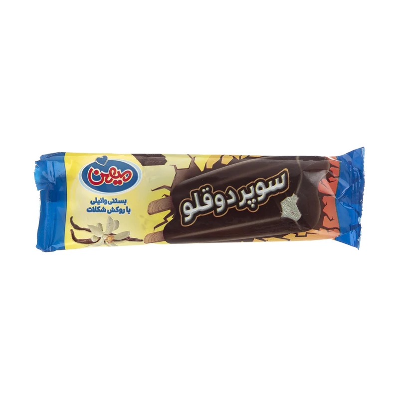 qualityq_90-8851 بستنی چوبی وانیلی با روکش شکلات سوپر دوقلو میهن - 70 گرم - تصویر 1